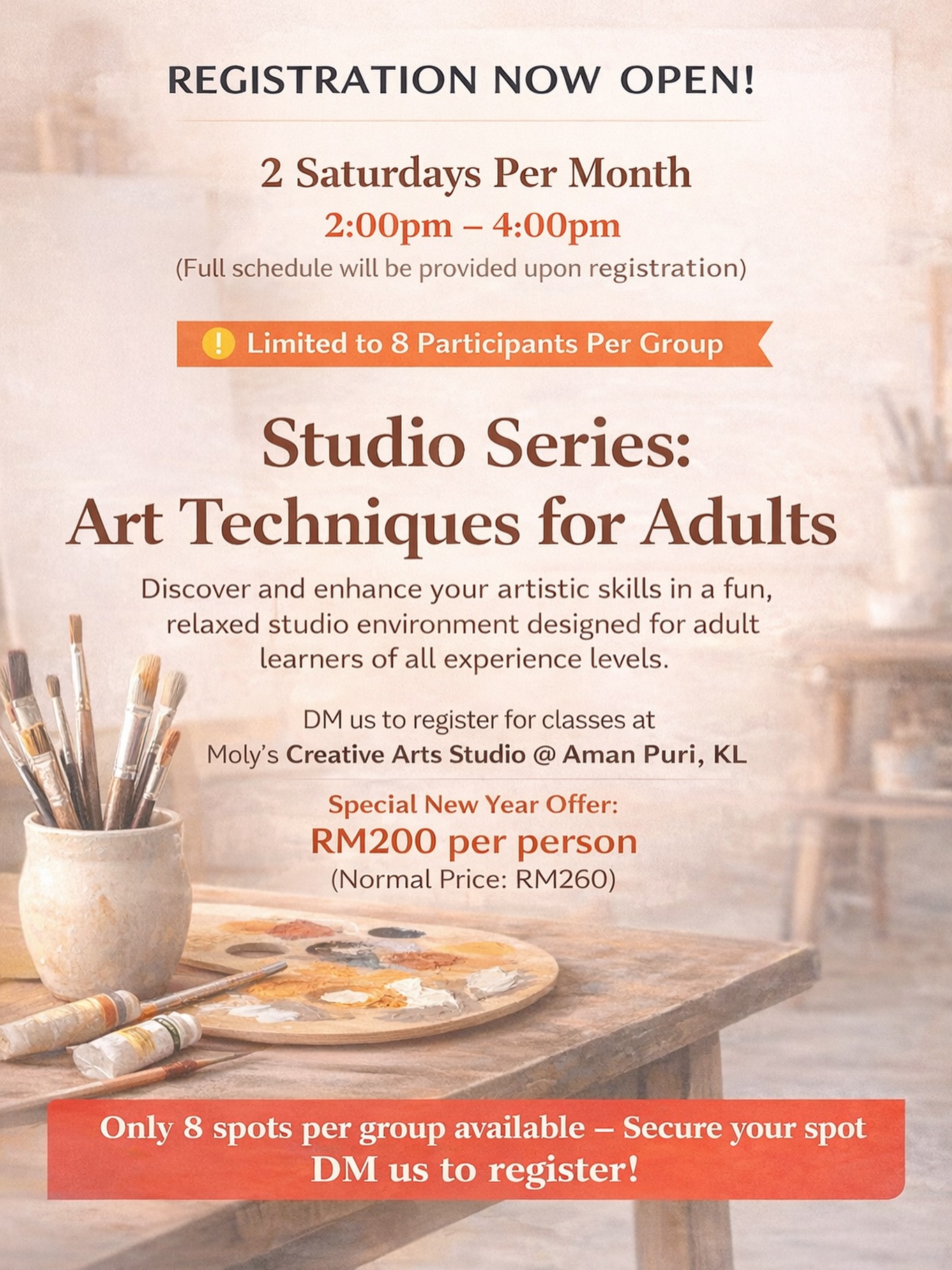 The serene studio space at Moly's Creative Arts